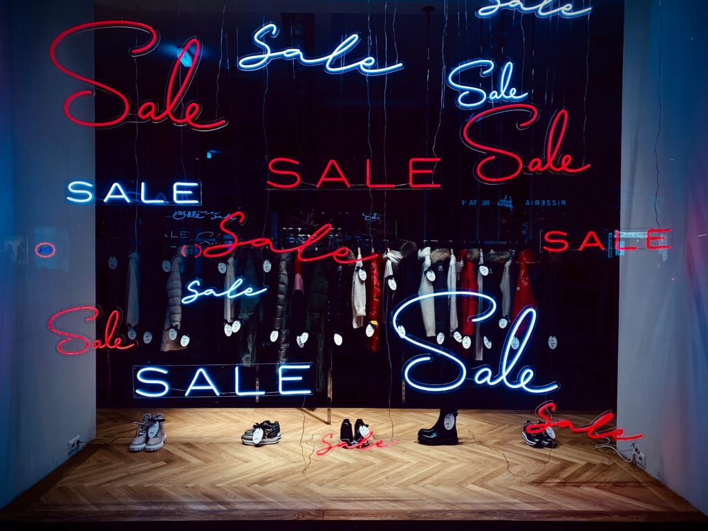 Sale writen in multiple fonts in a window.